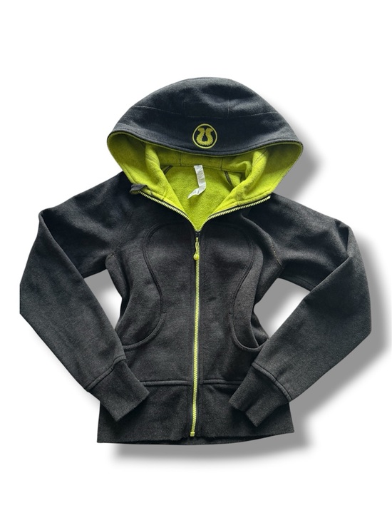lululemon athletica Tops - lululemon RARE VINTAGE Scuba Zip Hoodie Embroidered Fuzzy Logo Size 2 Grey Green